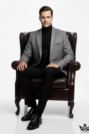 بدلة شتوية رمادية فاخرة بثلاث قطع