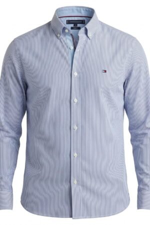 قميص تومي هيلفيغر رجالي قصة ضيقة — مخطط أزرق وأبيض